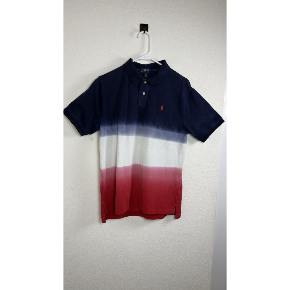 Polo Ralph Lauren Boys Polo Shirt Navy White Red XL 18-20 Gradient Colorblock